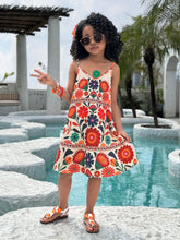 Young Girl Casual Vacation Ditsy Floral Long A-Line Strap Dress, Spring/Summer